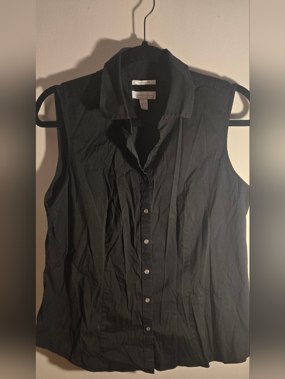 Charter Club Black Sleeveless Button-Down Shirt